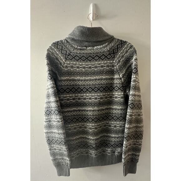 Old Navy Fair Isle Shawl Collar Sweater Gray Knit Pullover Men’s Medium - Picture 2 of 7